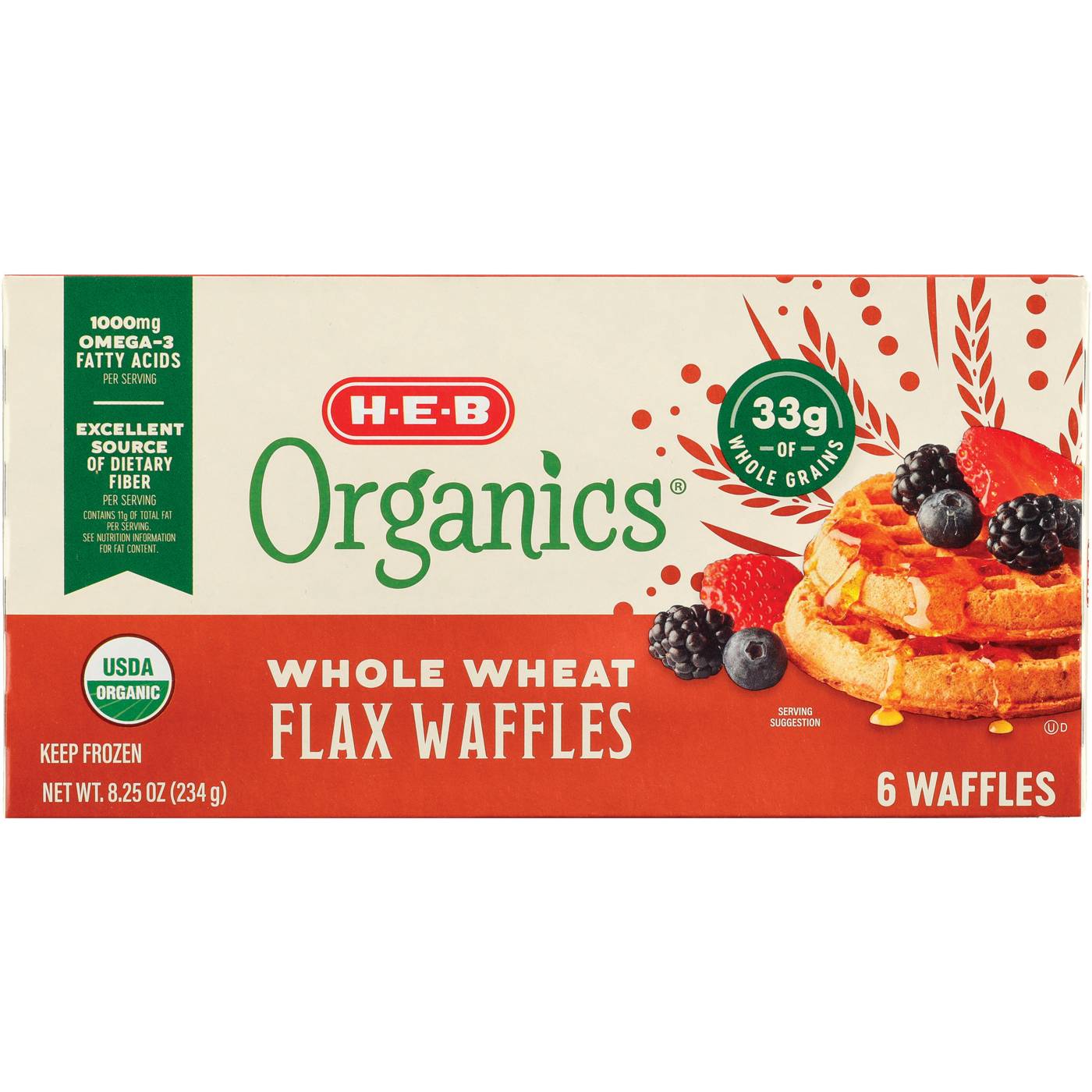 H-E-B Organics Frozen Waffles - Whole Wheat Flax; image 1 of 2