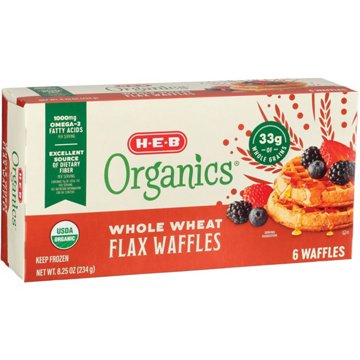 H-E-B Organics Frozen Waffles - Whole Wheat Flax