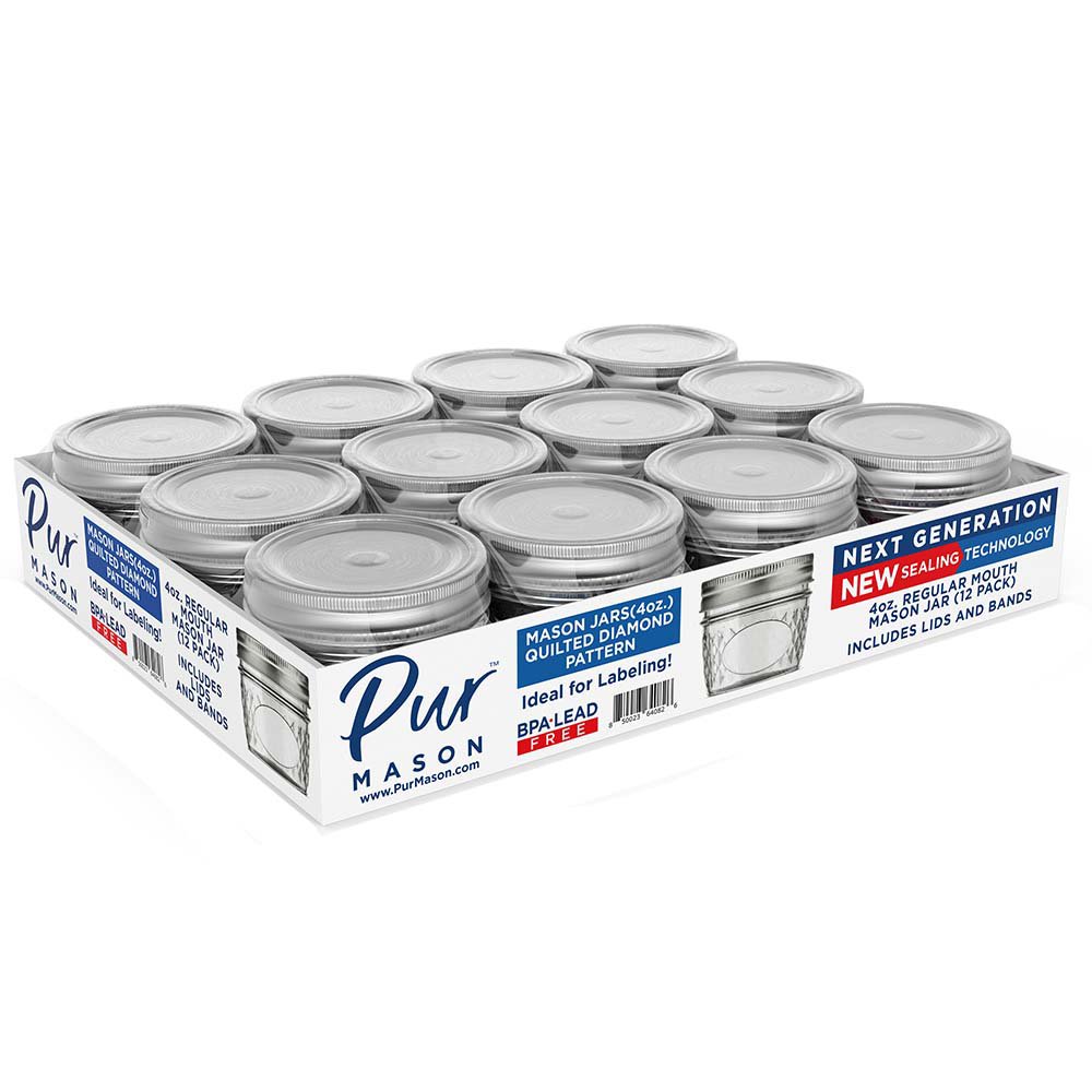 Pur Mason Regular Mouth Quilted Diamond Pattern Glass Jars, 12 Pk