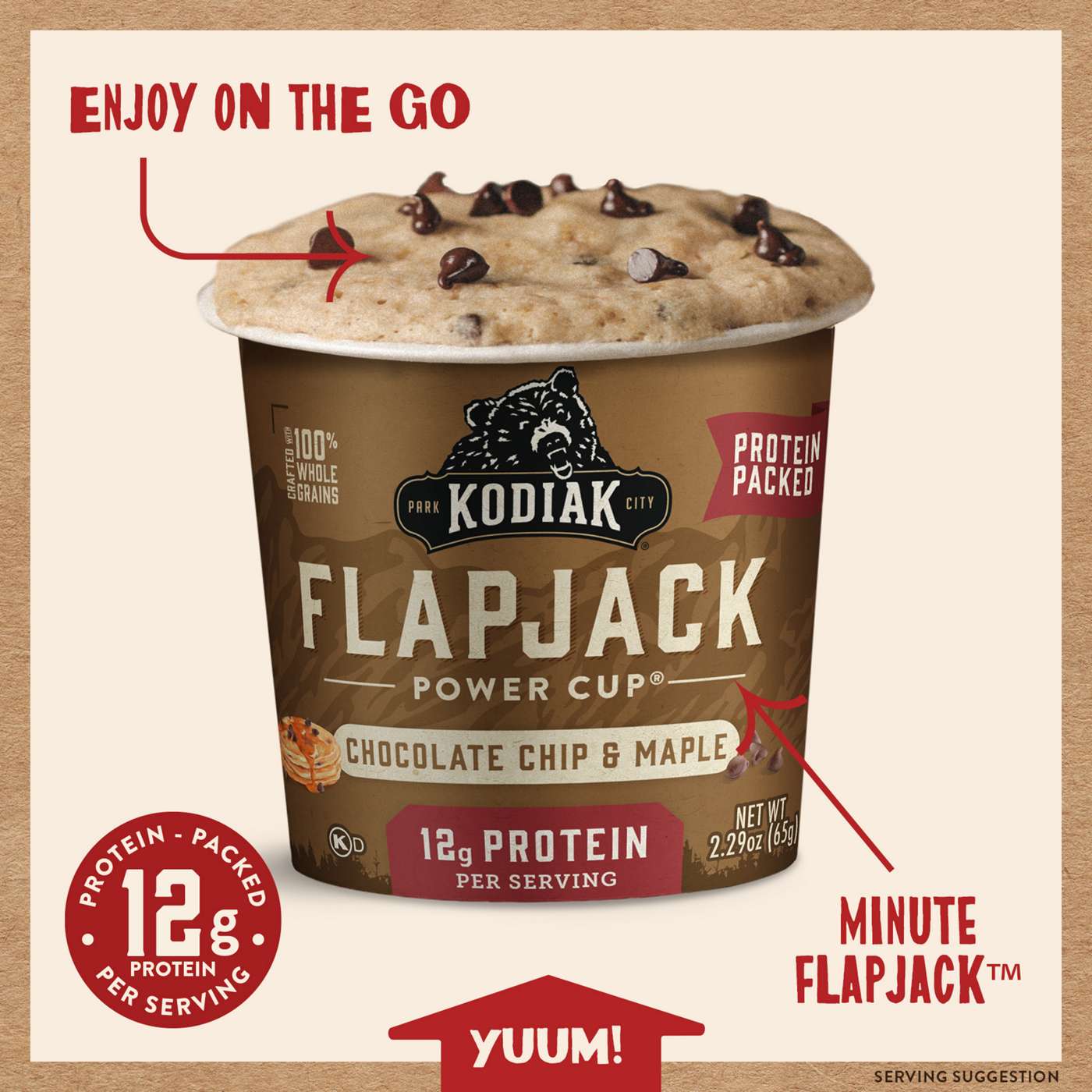 Kodiak 12g Protein Flapjack Power Cup - Chocolate Chip & Maple; image 2 of 3