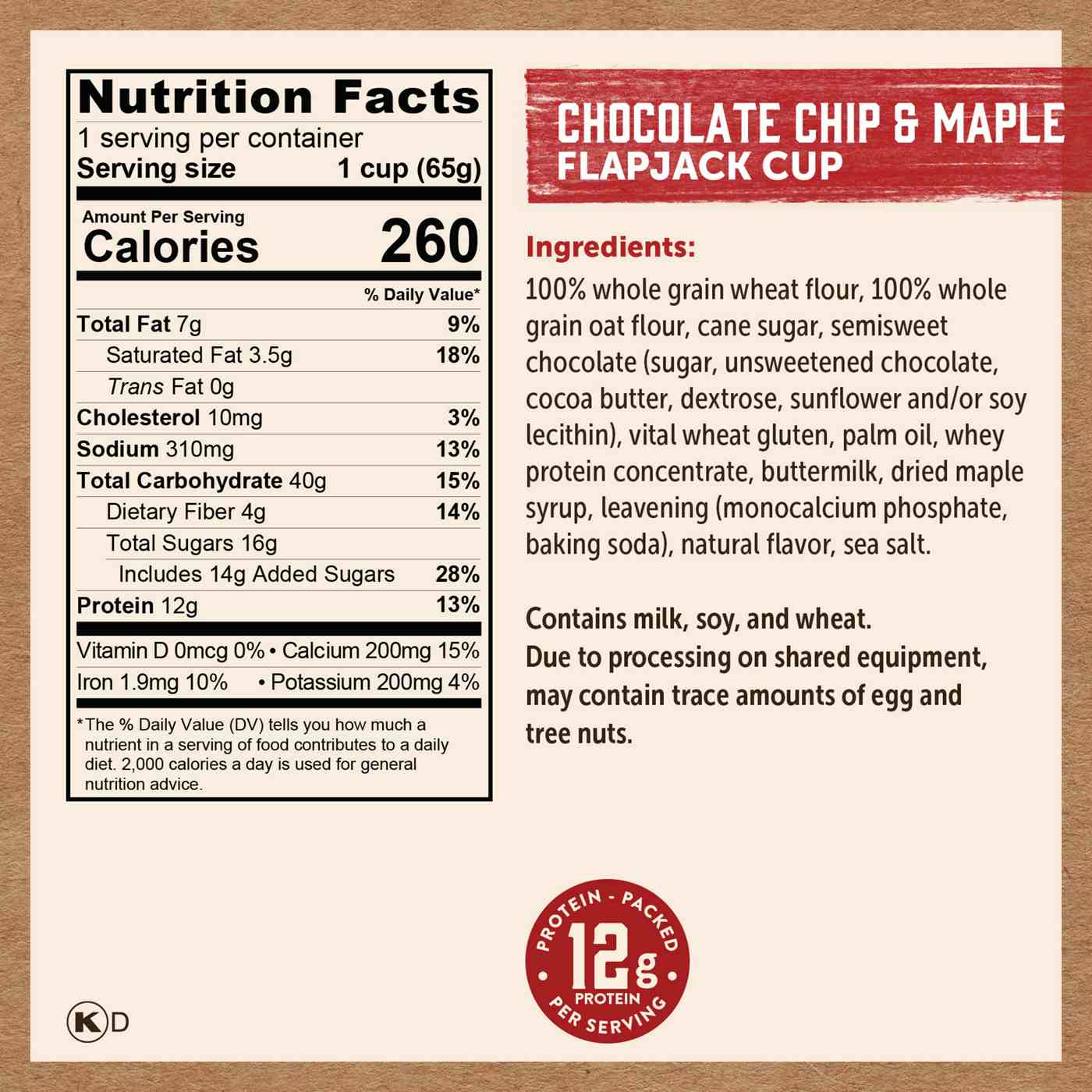 Kodiak 12g Protein Flapjack Power Cup - Chocolate Chip & Maple; image 3 of 3