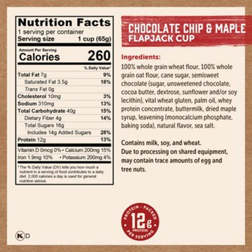 Kodiak 12g Protein Flapjack Power Cup - Chocolate Chip & Maple, 2.29 oz