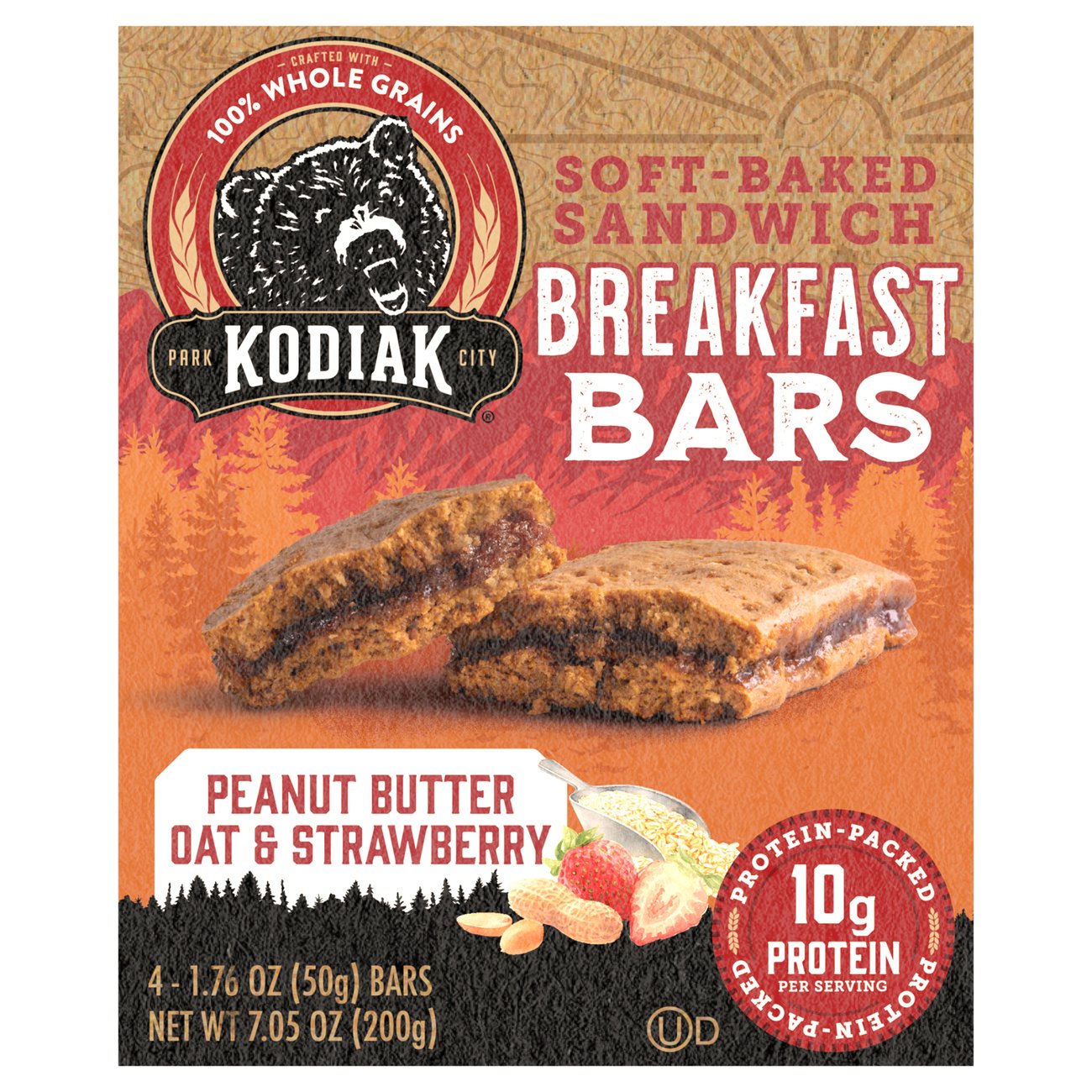 Kodiak Cakes 10g Protein Soft Baked Sandwich Breakfast Bars Peanut