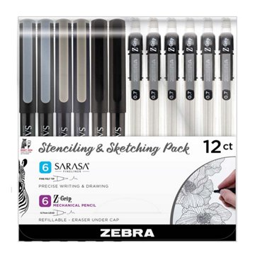 Zebra Stenciling & Sketching Pack, 12 pk