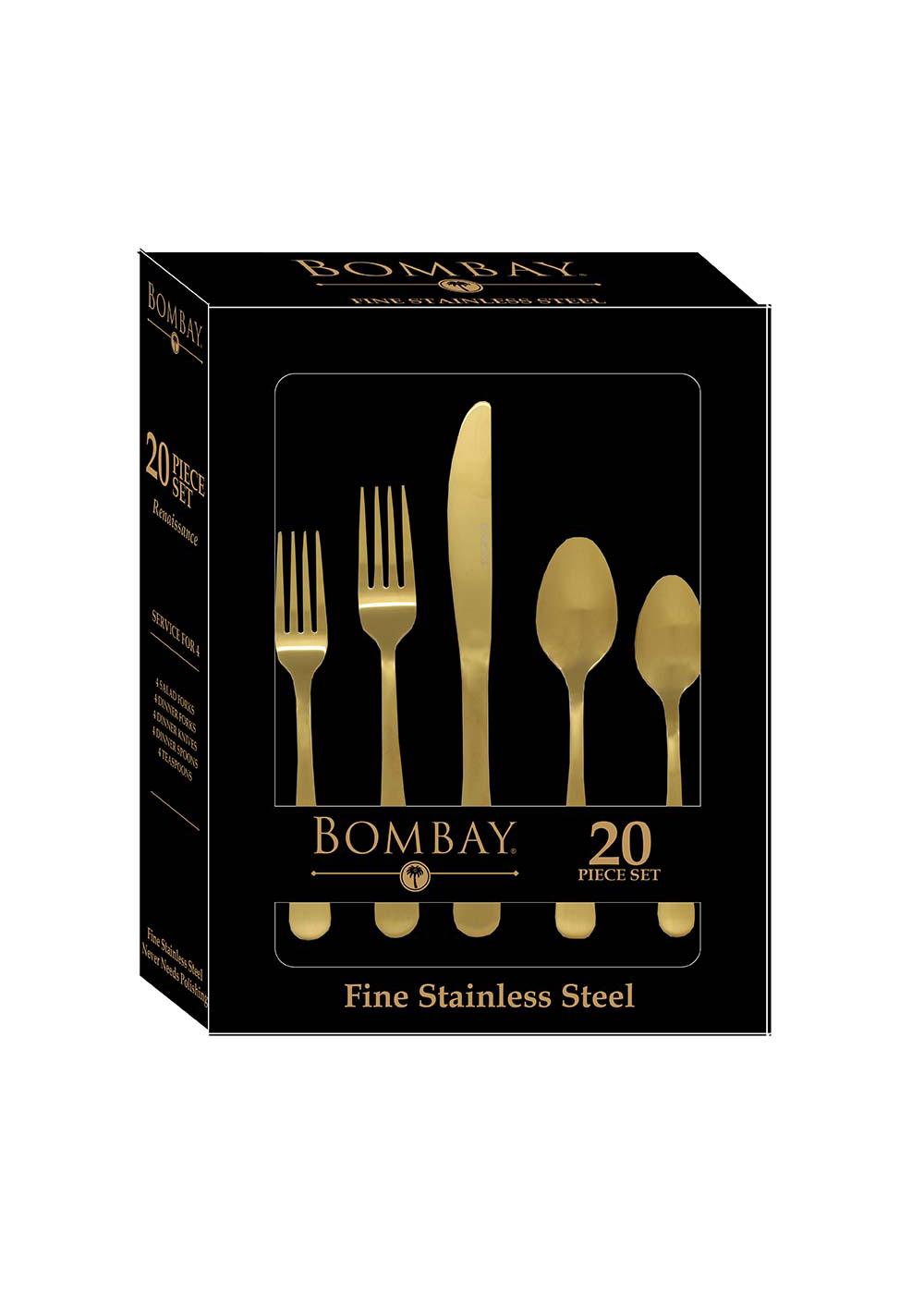 Bombay Fine Stainless Steel Flatware Set Santorini Gold Shop