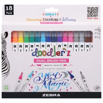 Zebra Doodler'z Dual Brush Pens, 18 pk
