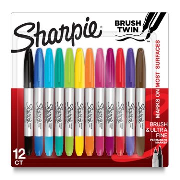 Sharpie Brush Twin Tip Permanent Markers - Assorted Ink, 12 pk