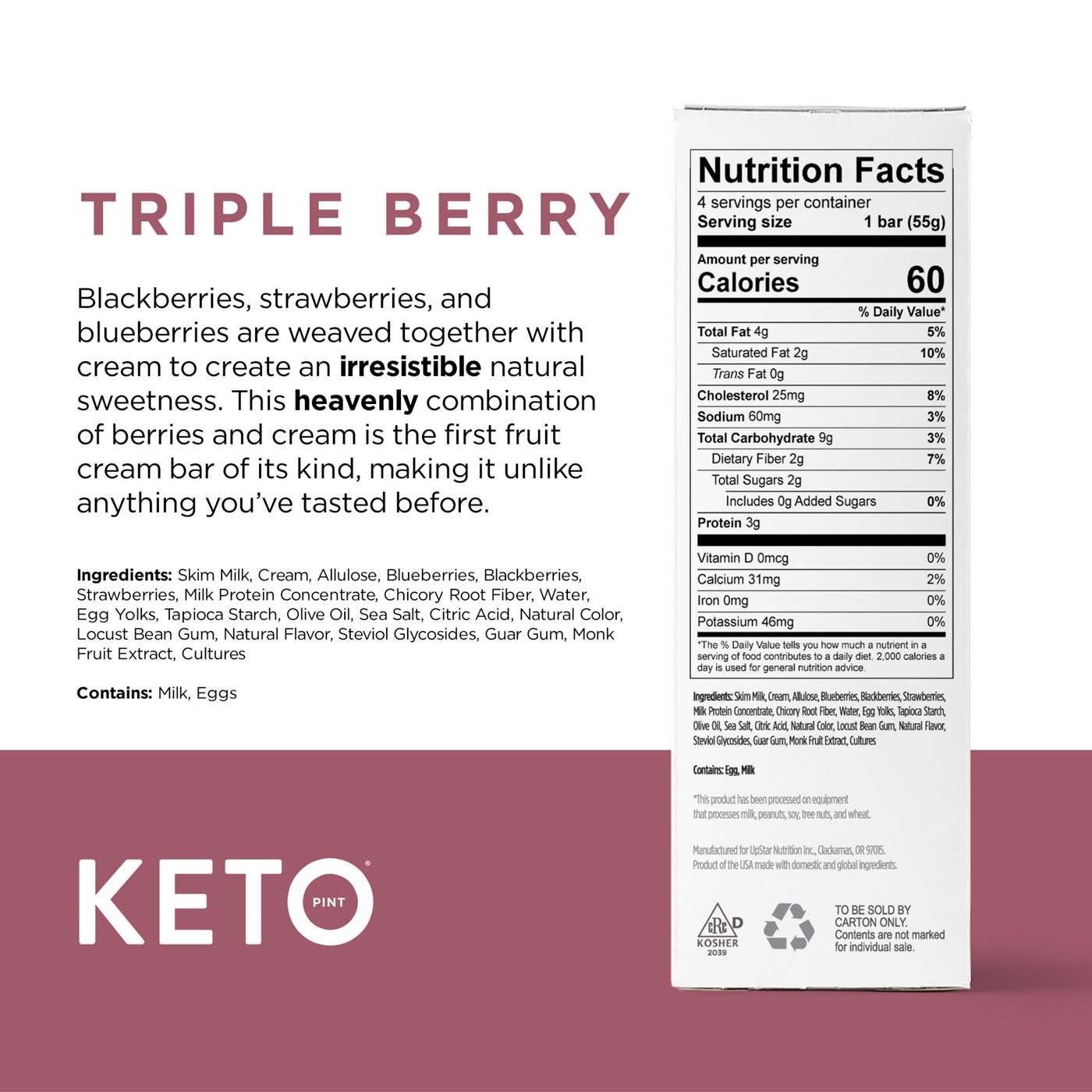 Keto Pint Zero Added Sugar Triple Berry Cream Bars; image 4 of 5