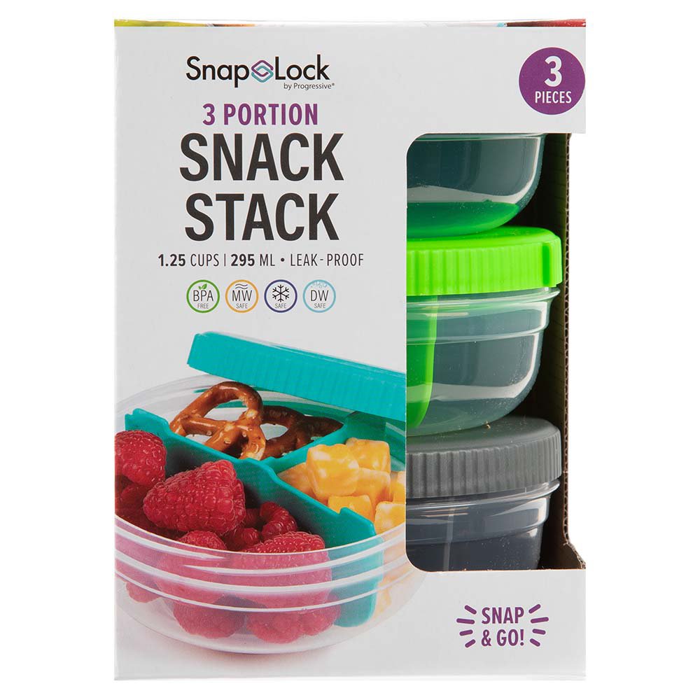 SnapLock 3-Portion Snack Stack Containers