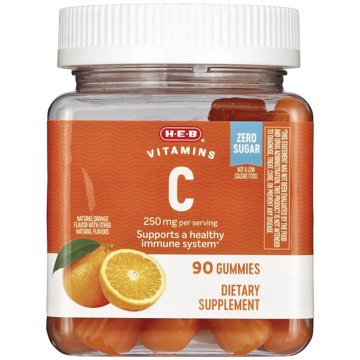 H-E-B Vitamins C 250 mg Zero Sugar Gummies - Orange, 90 ct