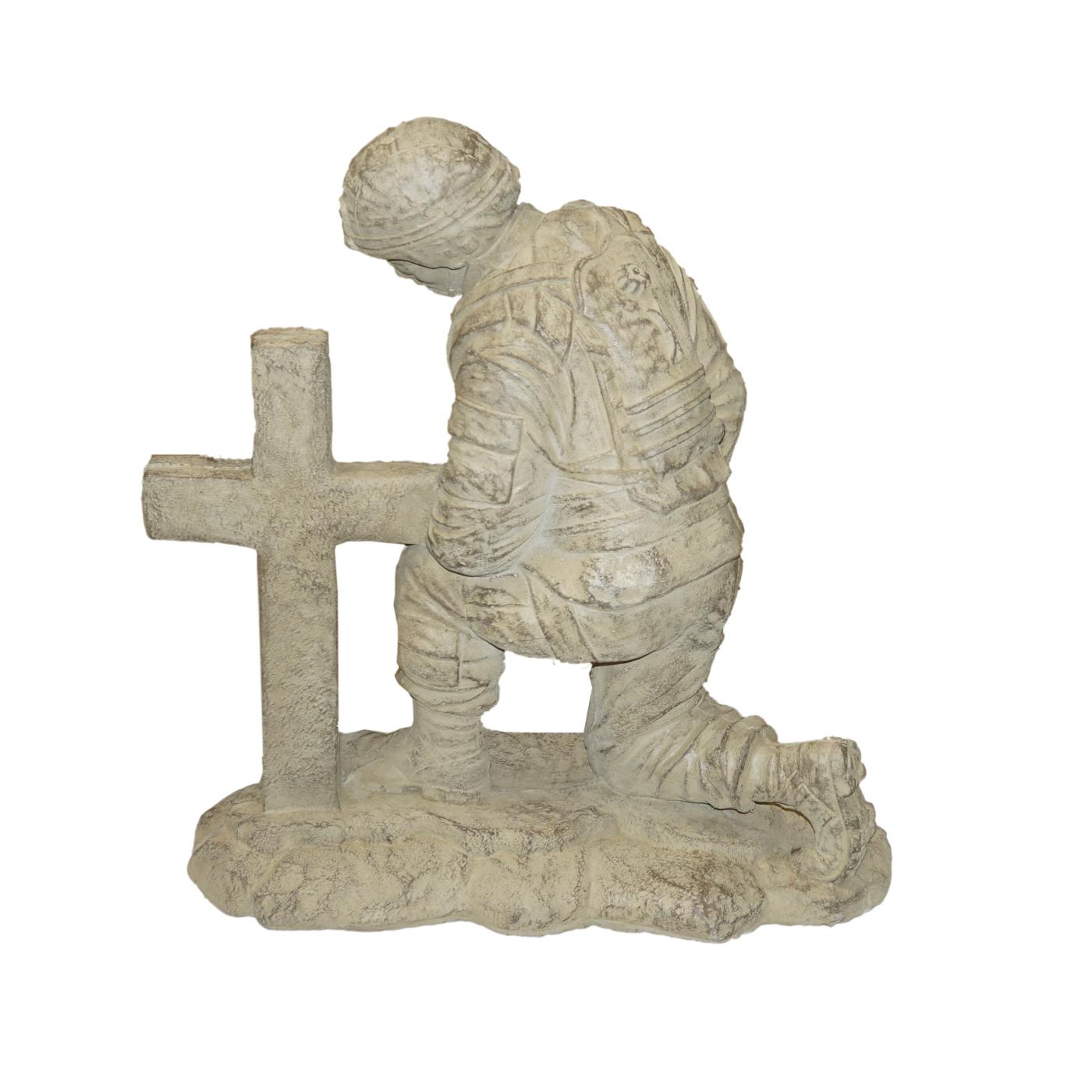 Athens Stonecasting Kneeling Soldier at Cross Concrete Statue; image 2 of 7