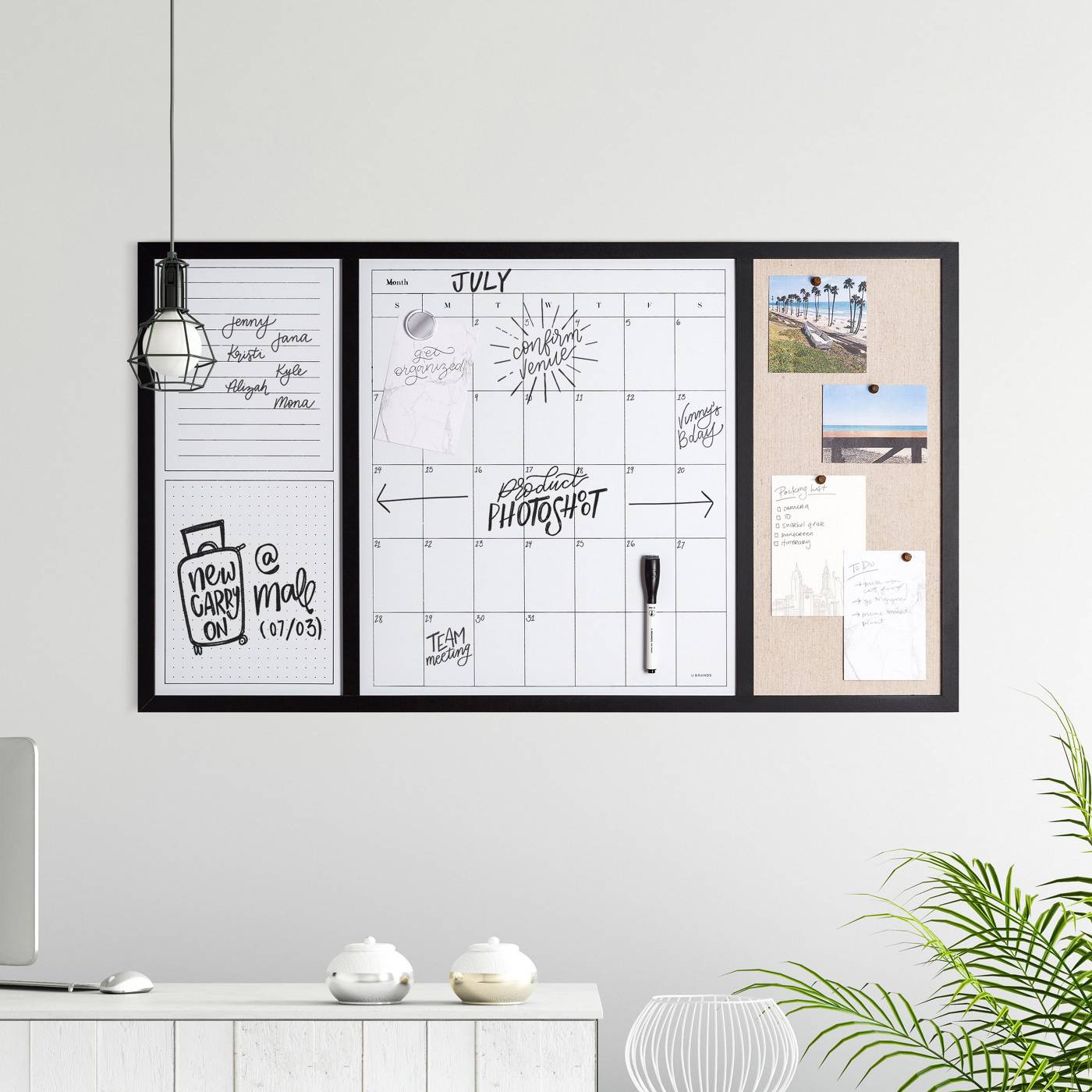 U Brands Wood Frame Dry Erase Command Center; image 2 of 2