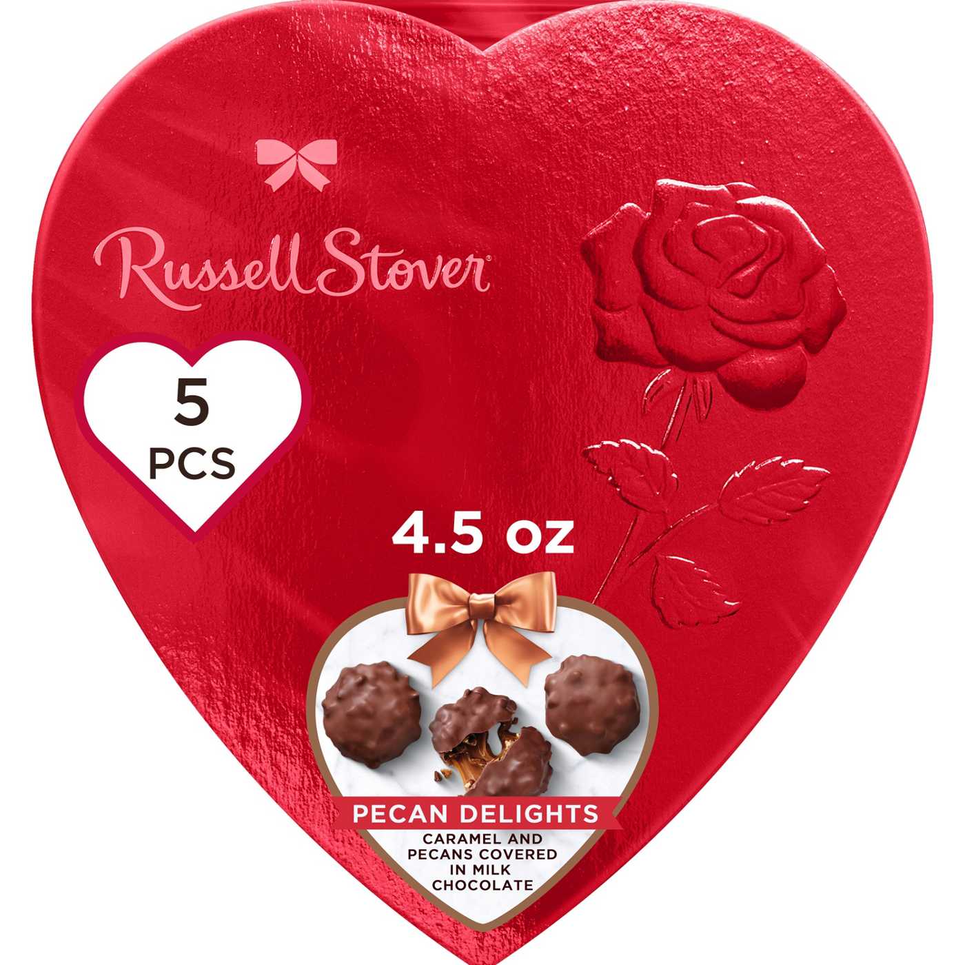 Russell Stover Pecan Delights Red Foil Valentine's Heart Gift Box, 5 pc; image 1 of 7