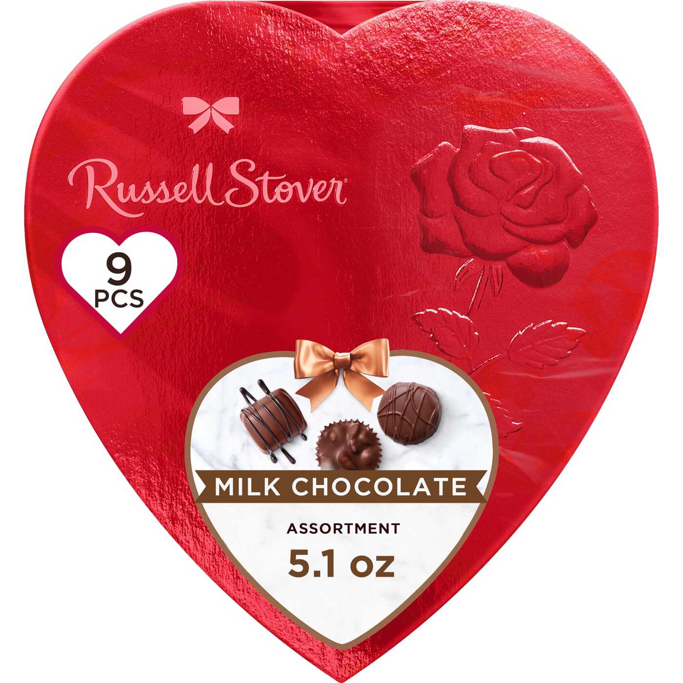 Russell Stover Assorted Milk Chocolates Red Foil Valentine's Heart Gift Box, 9 pc; image 1 of 2