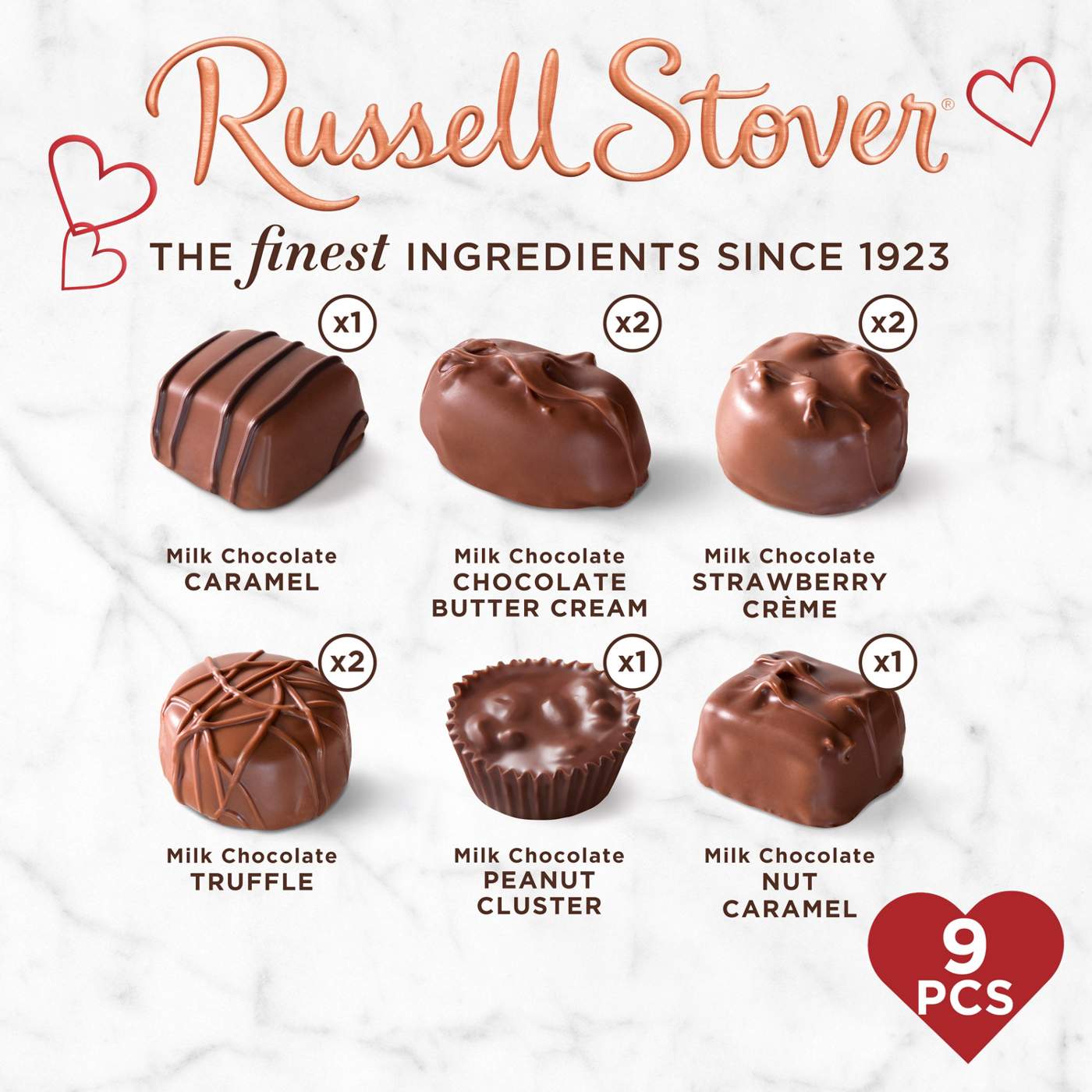 Russell Stover Assorted Milk Chocolates Red Foil Valentine's Heart Gift Box, 9 pc; image 2 of 2