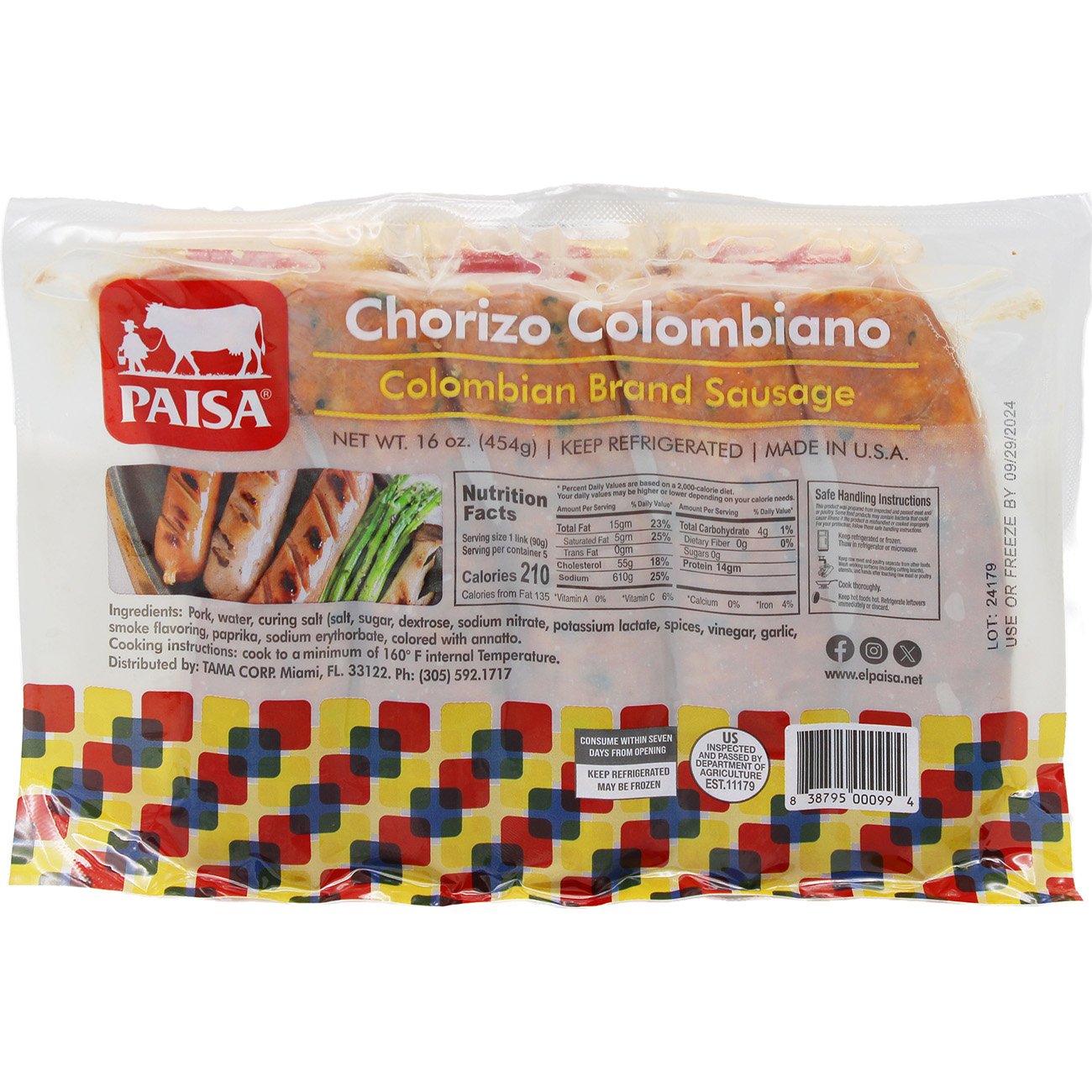 Paisa Chorizo Colombiano, 16 oz | Low Prices & Quality Groceries