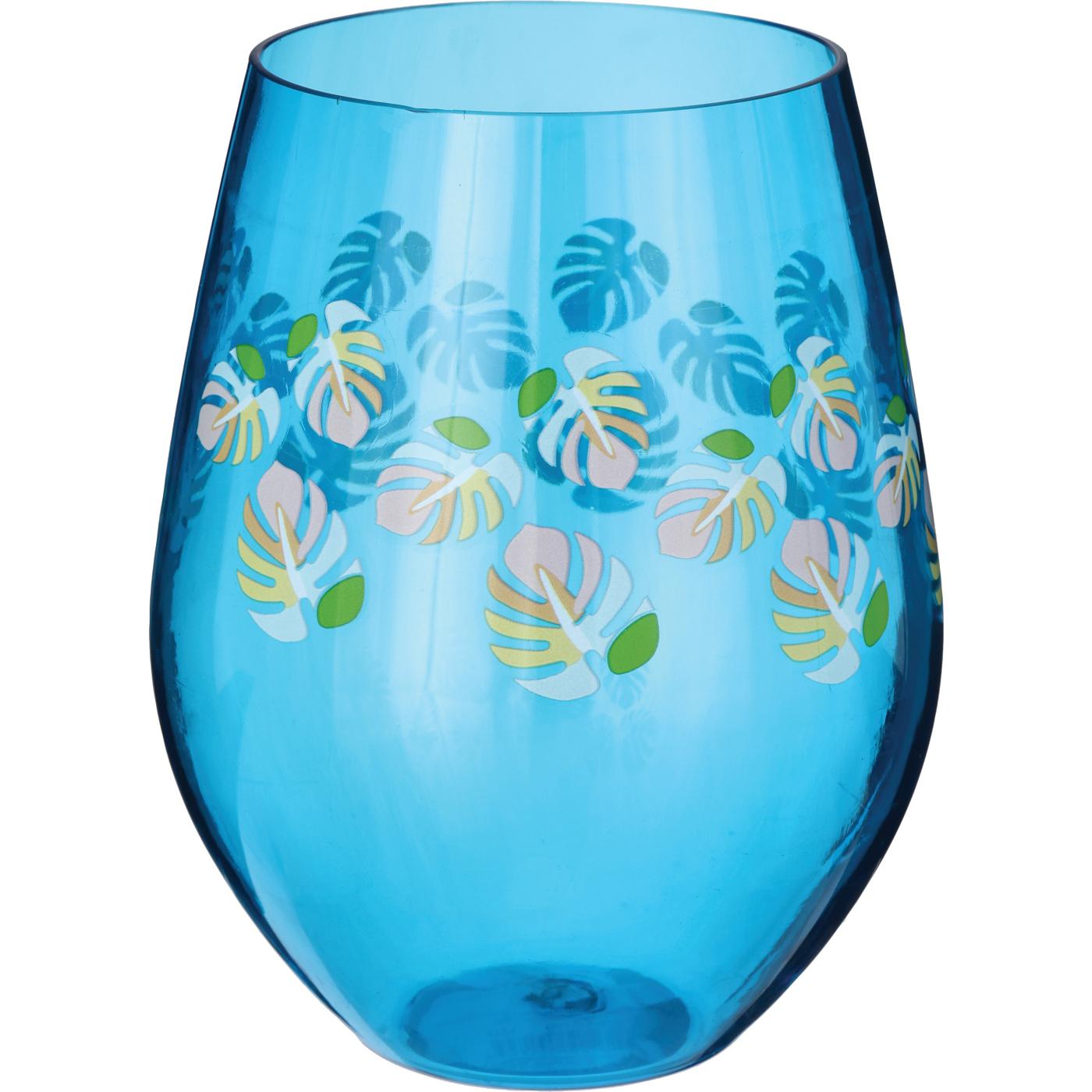 Destination Holiday Stemless Wine Glass - Blue Leaf; image 1 of 2