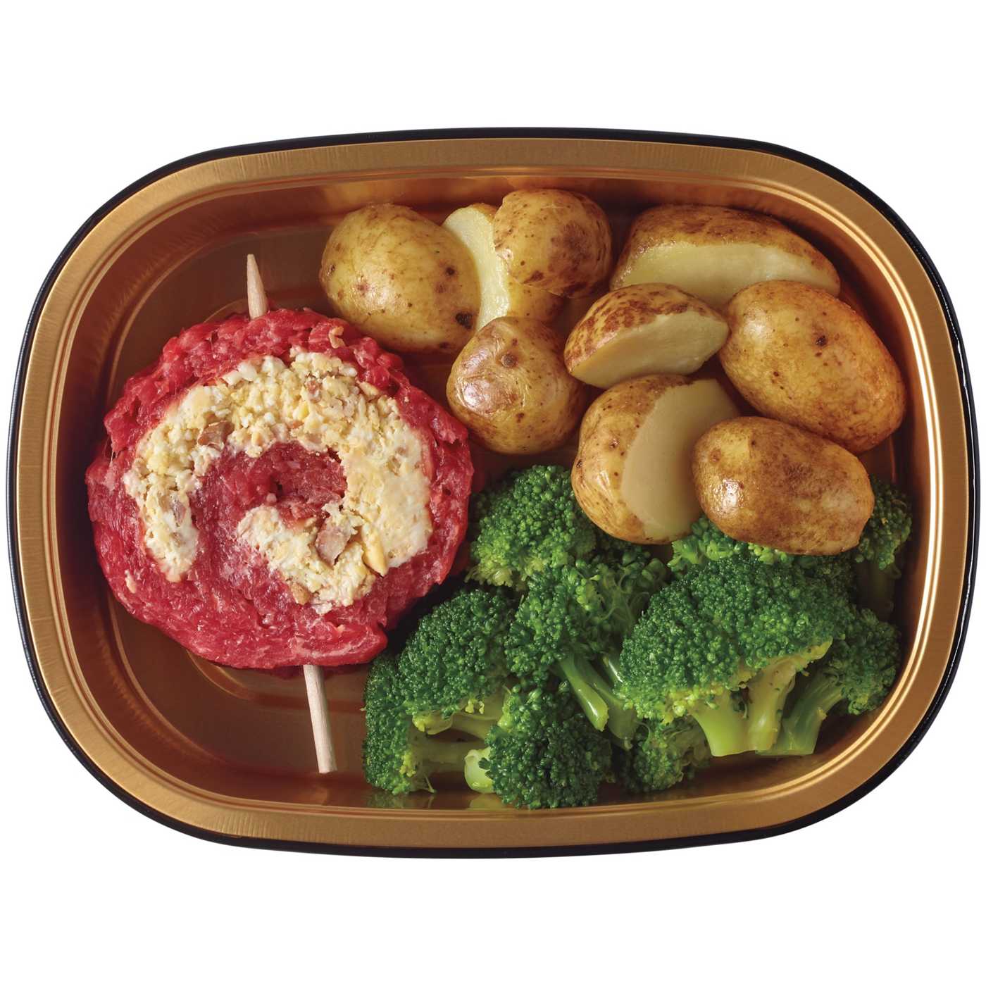 Meal Simple by H-E-B 3 Cheese & Uncured Bacon-Stuffed Beef Flank Steak Pinwheel, Potatoes & Broccoli; image 1 of 4