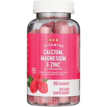 H-E-B Vitamins Calcium, Magnesium & Zinc + D3 Gummies - Raspberry, 90 ct