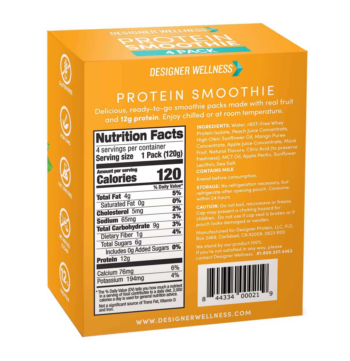 Designer Wellness 12G Protein Smoothie 4 pk - Peach Mango; image 2 of 2