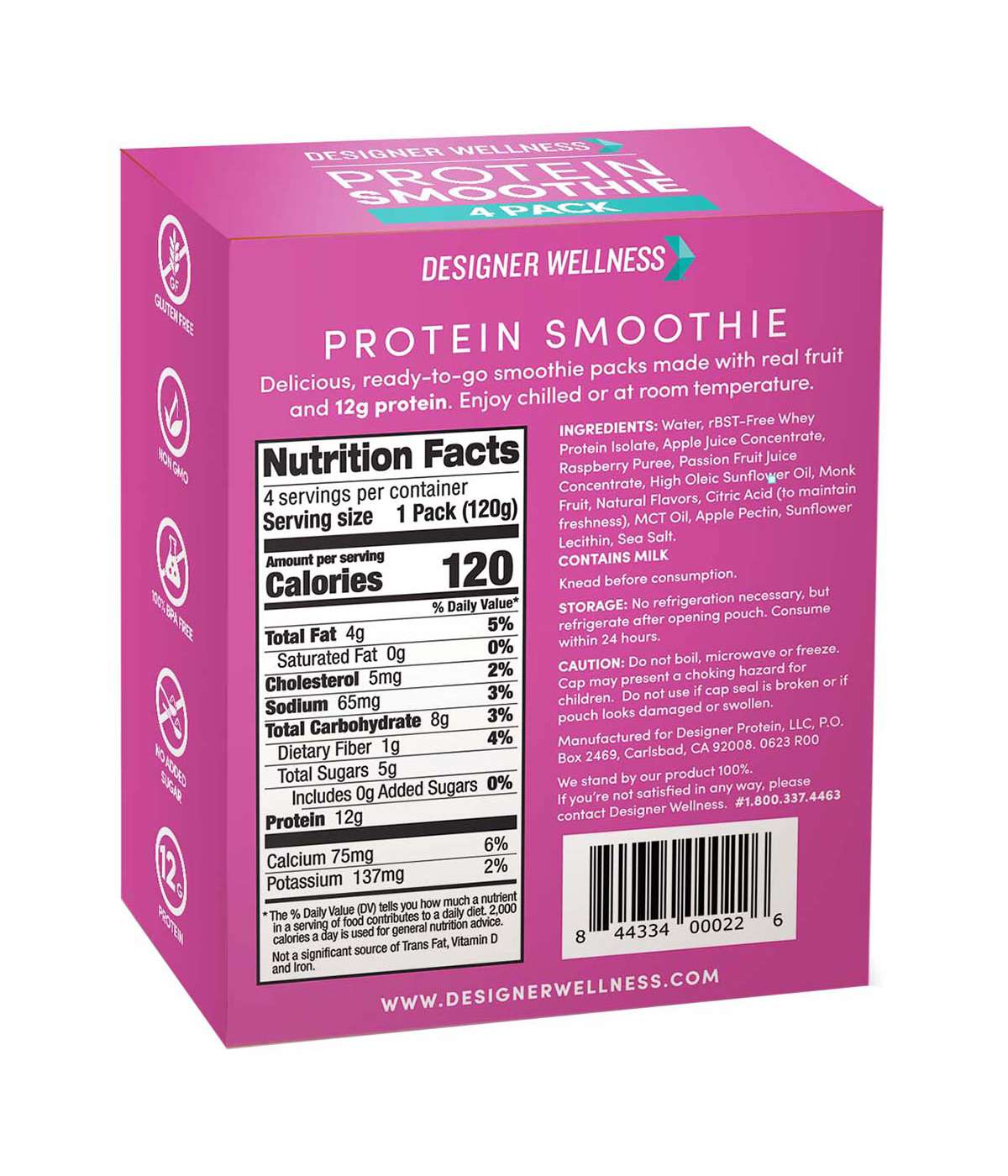 Designer Wellness 12g Protein Smoothies 4 pk - Raspberry Passion Fruit; image 2 of 2