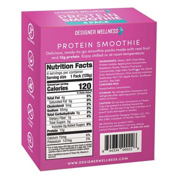 Designer Wellness 12g Protein Smoothies 4 pk - Raspberry Passion Fruit