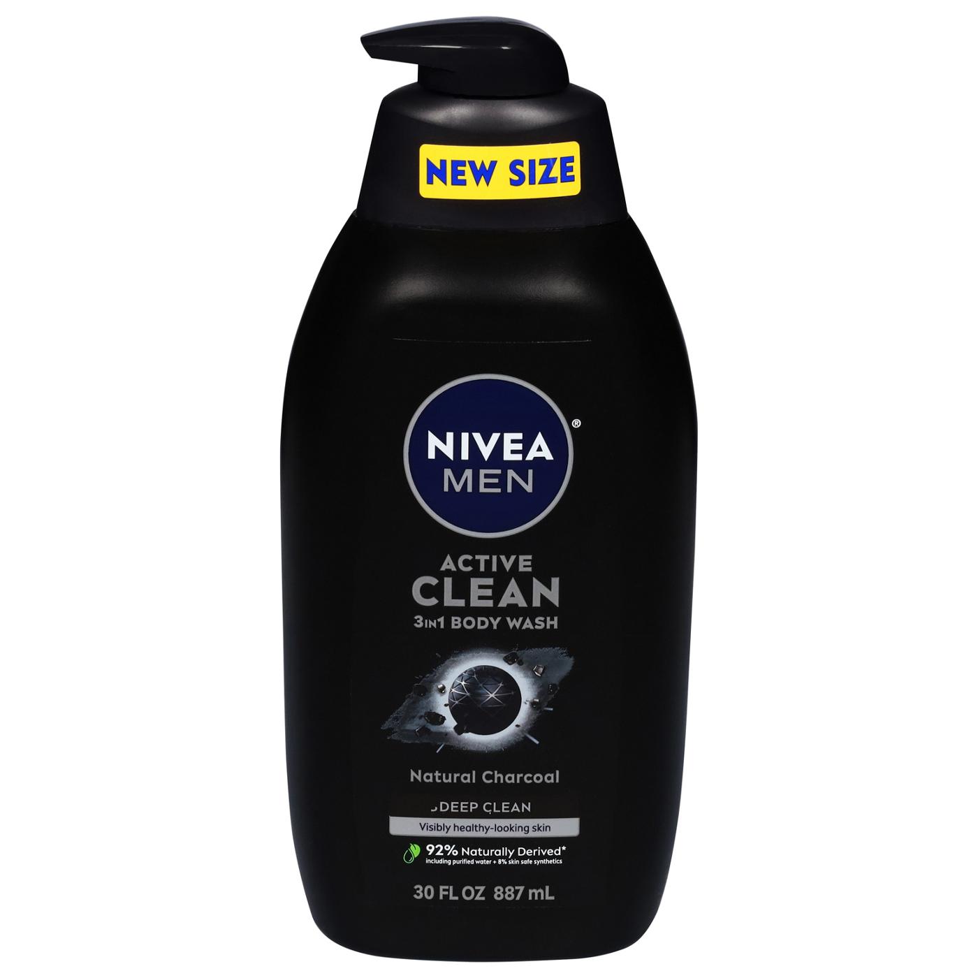 NIVEA Men Active Clean 3- in-1 Body Wash - Deep Clean with Natural Charcoal ; image 1 of 2