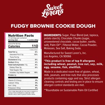 Sweet Loren's Gluten Free & Vegan Fudgy Brownie Cookie Dough, 12 oz