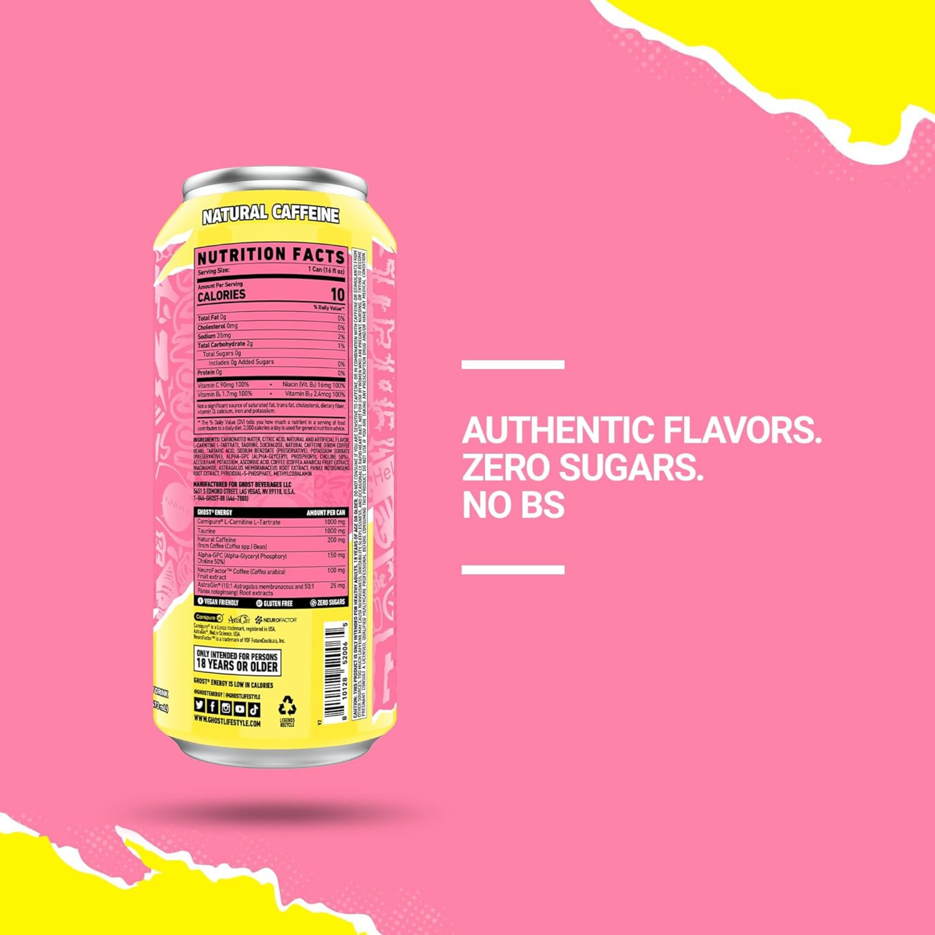 how much l carnitine is in ghost energy drink Drink, Zero Sugars, 12-Pack, Peaches - 200MG Caffeine, 16oz | Energy & Focus Pre Workout Drink, No Artificial Colors, Gluten-Free, Vegan Ghost Energy Drink: Cans That