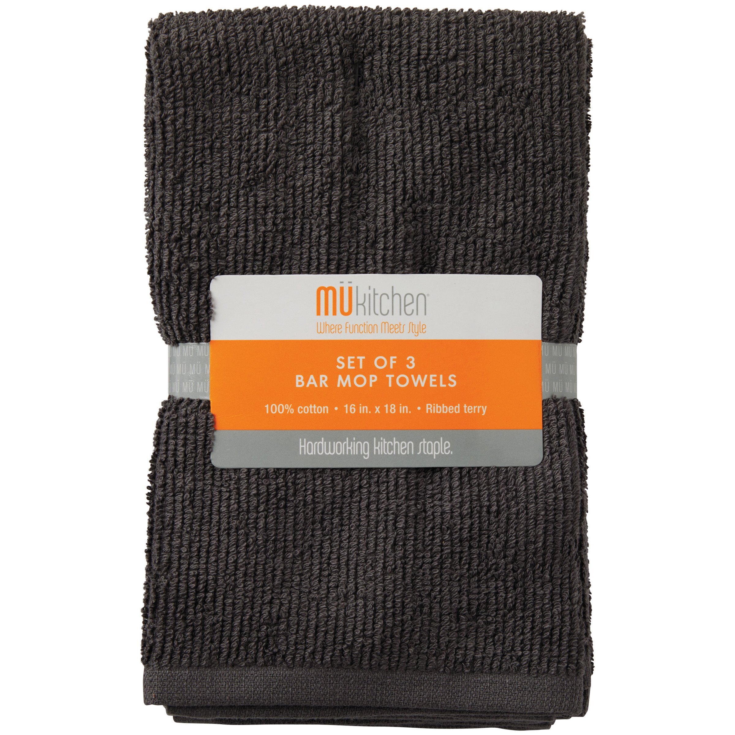 MU Kitchen Bar Mop Dish Towels Slate, 3 Pk Shop Kitchen linens at HEB