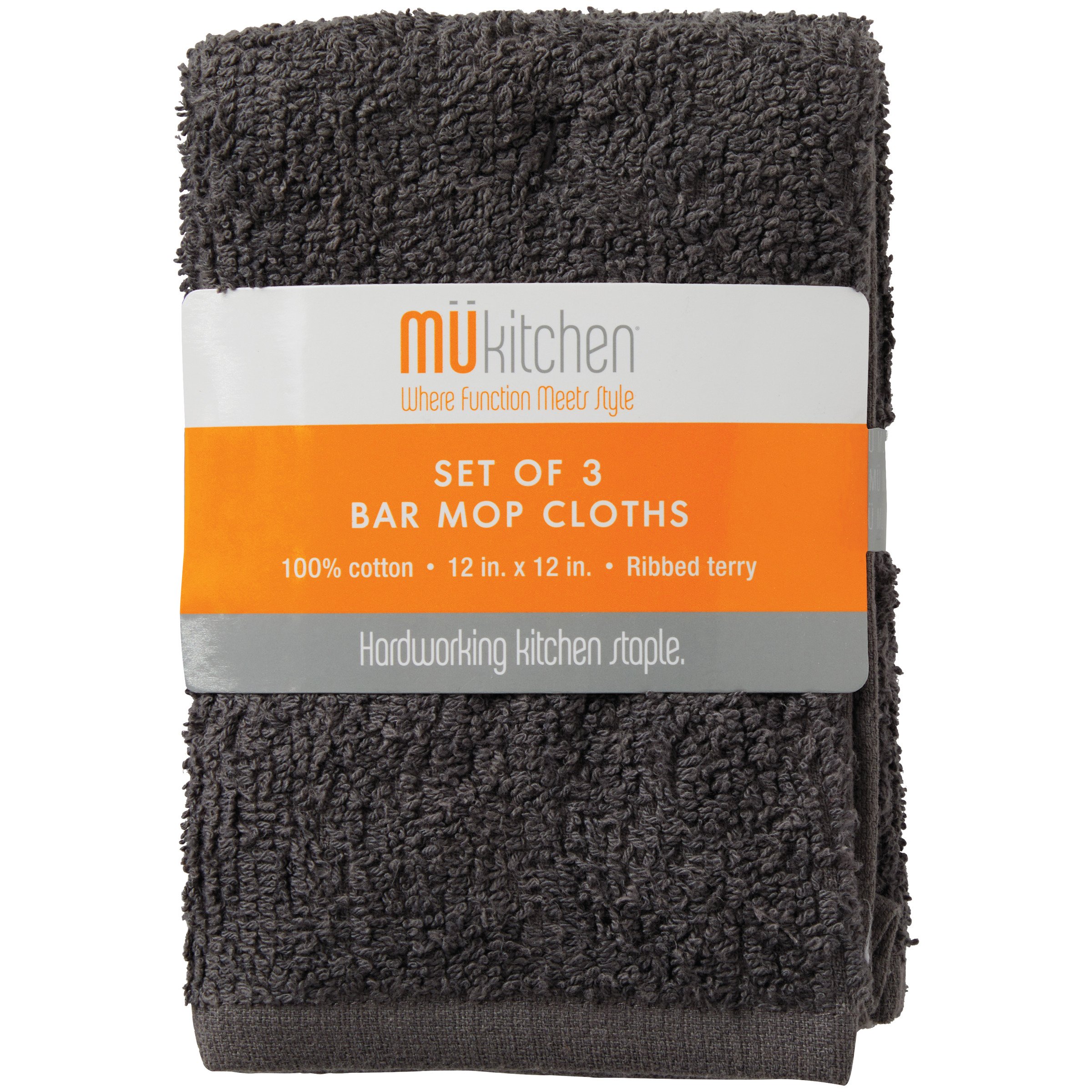 MU Kitchen Bar Mop Cloths - Gray, 3 Pk