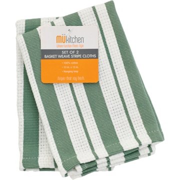 MU Kitchen Basket Weave Cloths - Green, 2 Pk, 12" x 12"