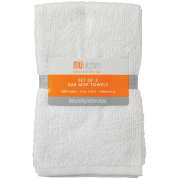 MU Kitchen Bar Mop Dish Towels - White, 3 Pk, 16" x 18"