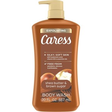 Caress Exfoliating Body Wash - Shea Butter and Brown Sugar, 31 oz
