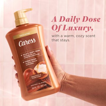Caress Exfoliating Body Wash - Shea Butter & Brown Sugar, 30 oz