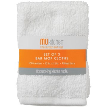 MU Kitchen Bar Mop Cloths - White, 3 Pk, 12" x 12"