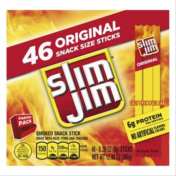 Slim Jim 6g Protein Original Snack-Size Smoked Meat Sticks Pantry Pack, 46 ct