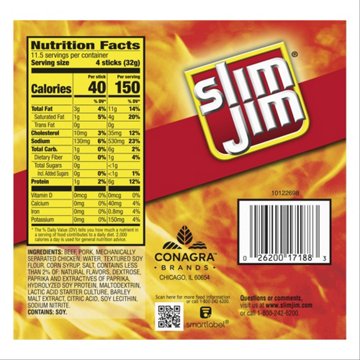 Slim Jim 6g Protein Original Snack-Size Smoked Meat Sticks Pantry Pack, 46 ct