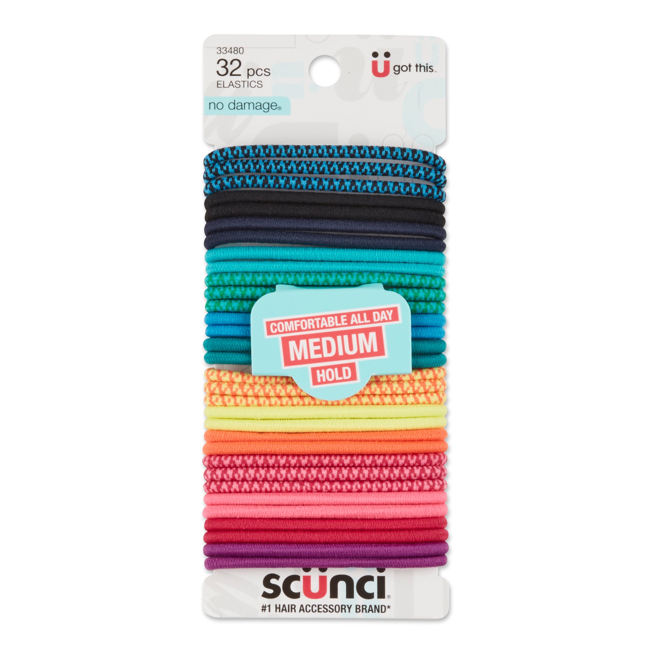 Scunci No Damage Hair Elastics, (2 Blue Shades, 2 Pink Shade, Black), Qty 18