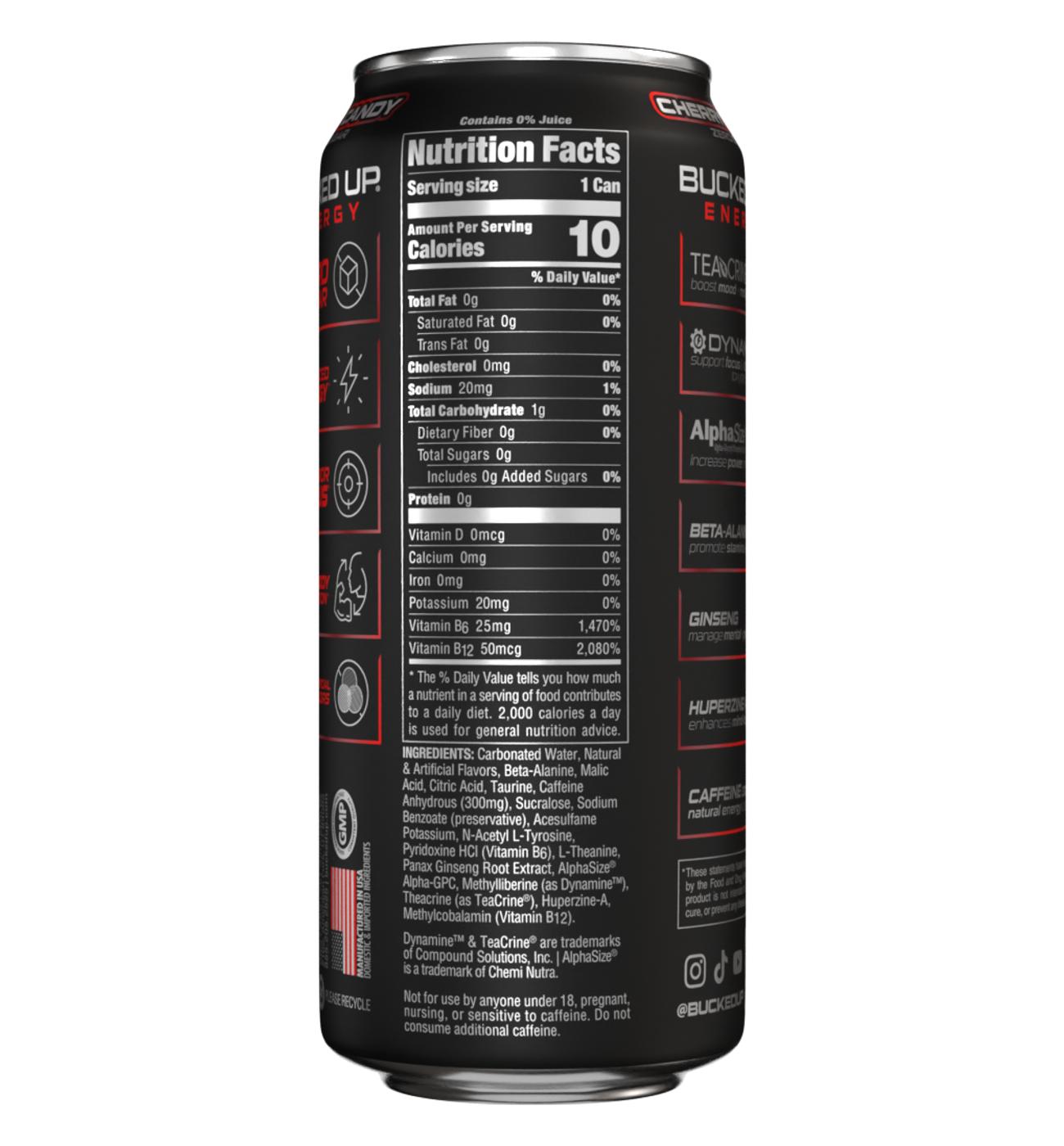 Bucked Up Zero Sugar Energy Drink Cherry Candy Shop Diet & fitness