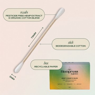 Hempress Hygienics Organic Cotton Cosmetic Ear Swab Buds, 200 ct