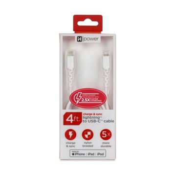 iHome Lightning to USB-C Charging Cable - White, 4'