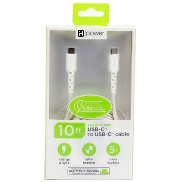 iHome USB-C to USB-C Charging Cable - White, 10'