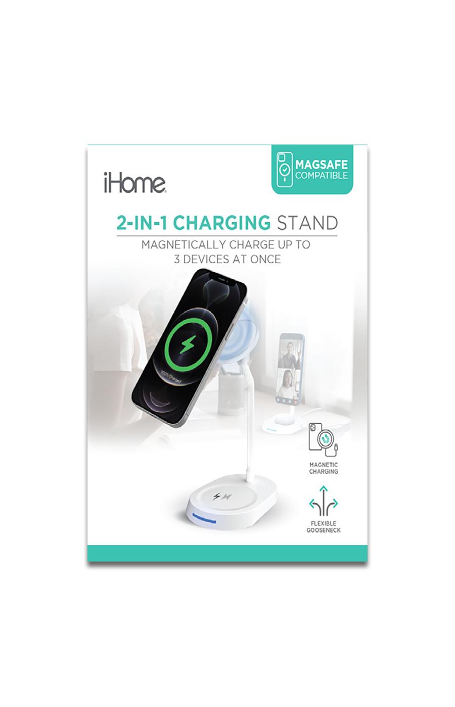 iHome 2-in-1 15-Watt Charging Stand - White; image 1 of 2