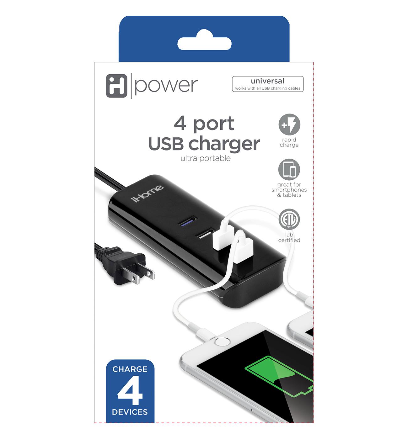 iHome 4-Port USB Charger - Black; image 1 of 2
