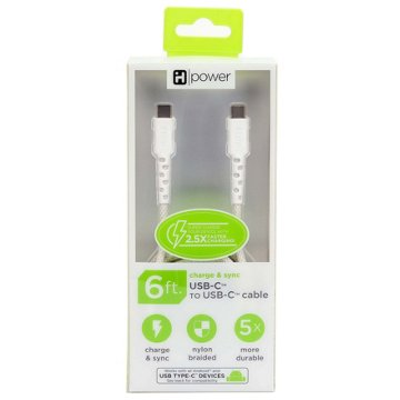 iHome USB-C to USB-C Charging Cable - White, 6'
