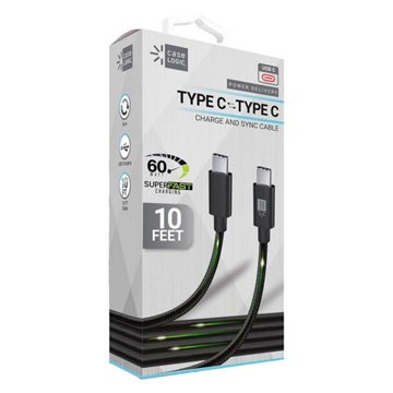 Case Logic USB-C to USB-C Charging Cable - Black, 10'