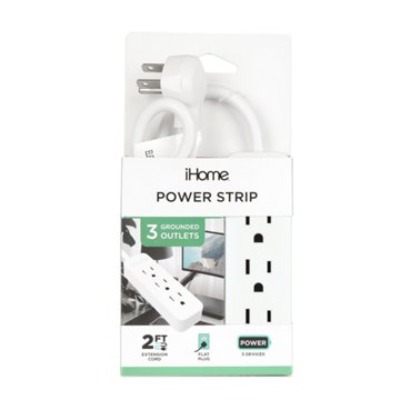 iHome 3-Outlet Power Strip - White, 2'