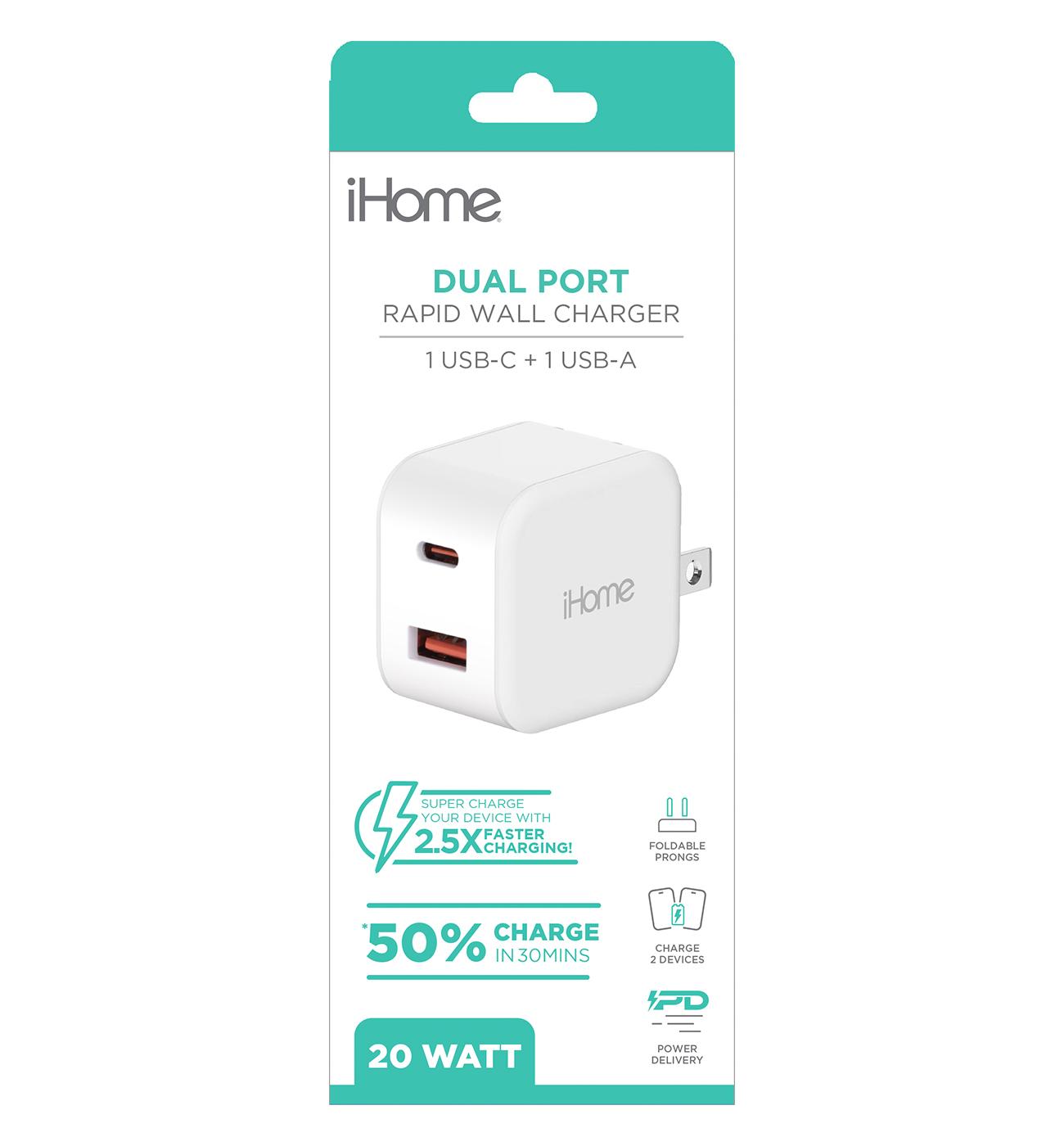 iHome Dual Port Rapid Wall Charger - White; image 1 of 2