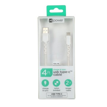iHome USB-C to USB-A Charging Cable - White, 4'